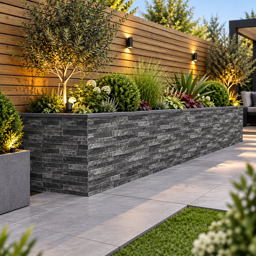 Ordino Black Slate Split Face Porcelain Wall Cladding