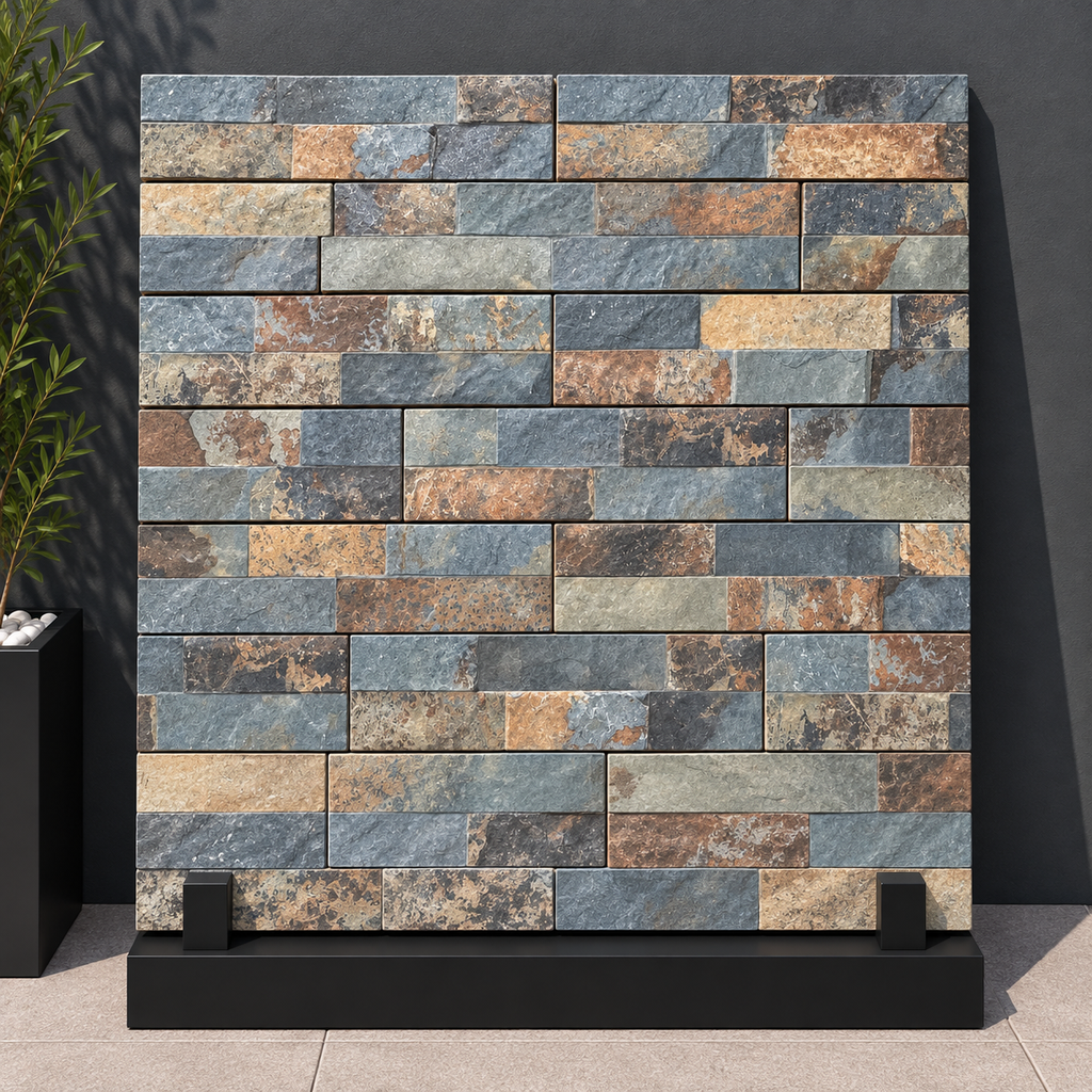 Ordino Rustic Slate Split Face Porcelain Wall Cladding