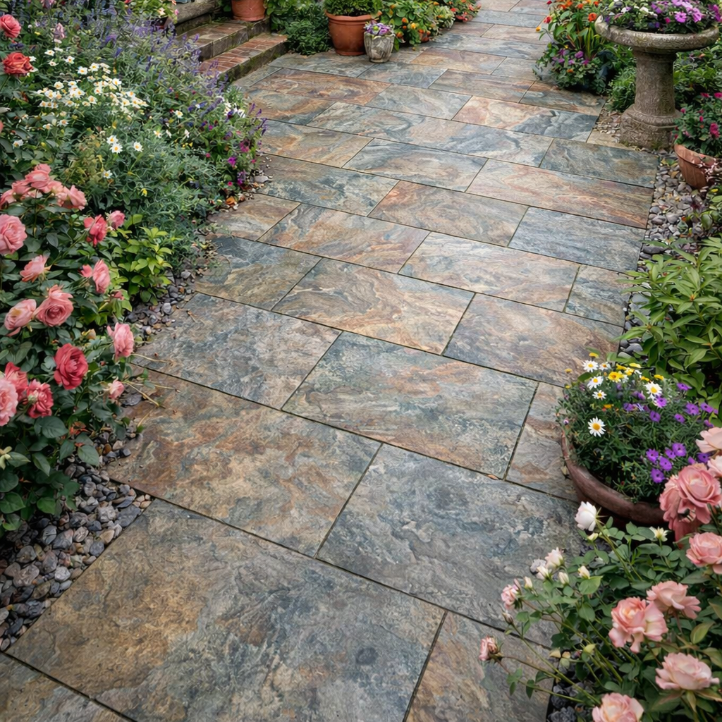 Rustic Paving Copper Rustic Slate Porcelain Paving Slab 900x600 20mm – Paving Central