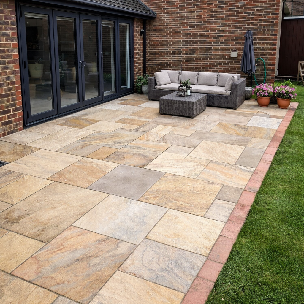 Fossil Mint Mixed Sandstone Paving Slab 22mm