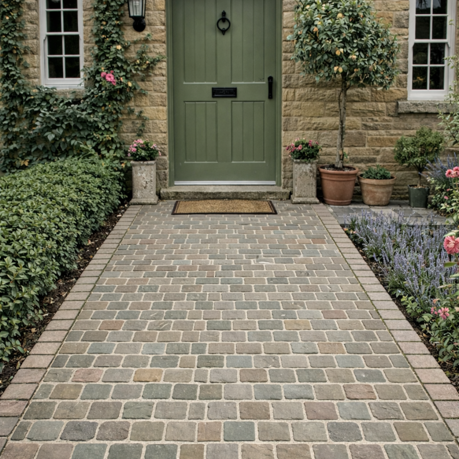 Raj Green Cobble Setts 100x100 35-55mm